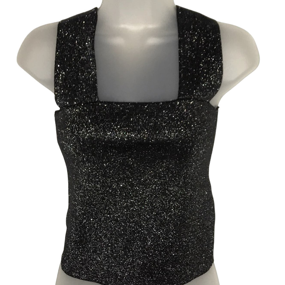 NWT House of Harlow 1960 Black Silver Metallic Stretch Crop top sweater size XS
